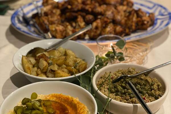 Grilled meats and salads