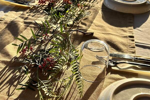 Elegant table setting golden hour